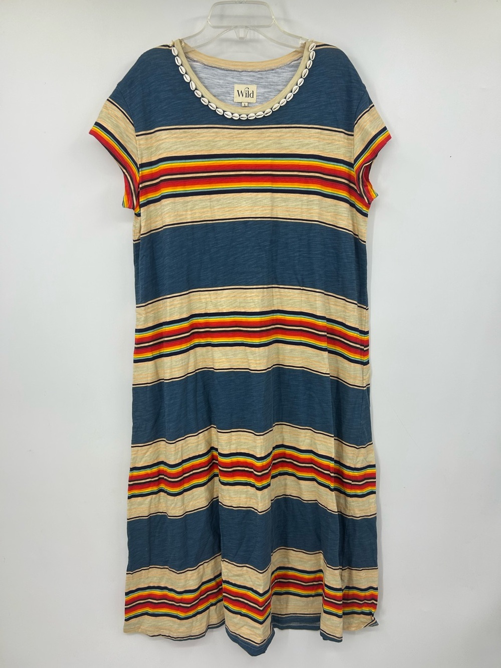 Wild Catania Striped Blue and Cream T Shirt Dress Size Small